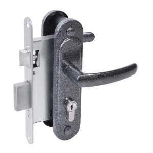 Замок врезной цилиндровый с защёлкой в комплекте с ручкой ЗВ4.2-08 (серебро антик), 4 кл.